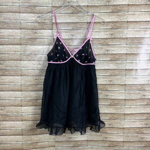Betsey Johnson Intimates Size Medium Babydoll  Black Flowers Top Only